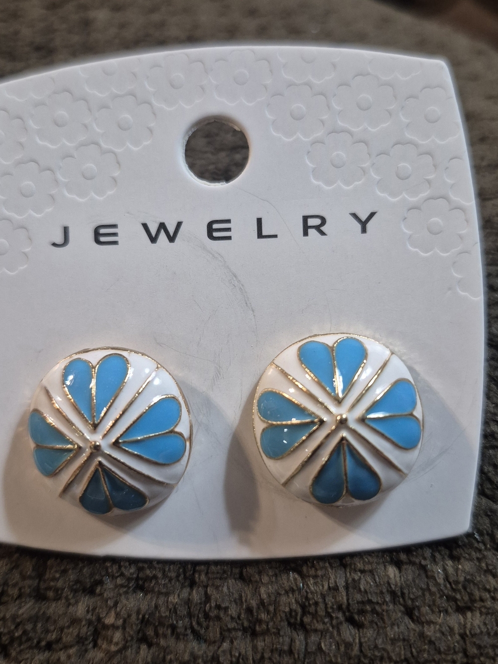 Fashion Jewelry Blue and White Enamel Floral Stud Earrings